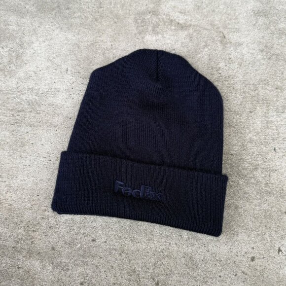 FedEx Knit Beanie Hat Navy Blue Cuffed Embroidered Logo Acrylic - Picture 1 of 3